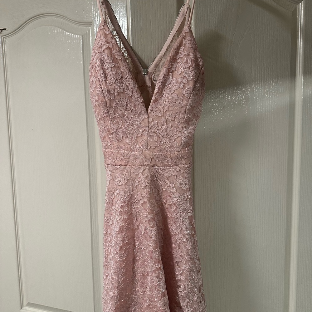 Emerald Sundae Strapless Blush Lace Dress